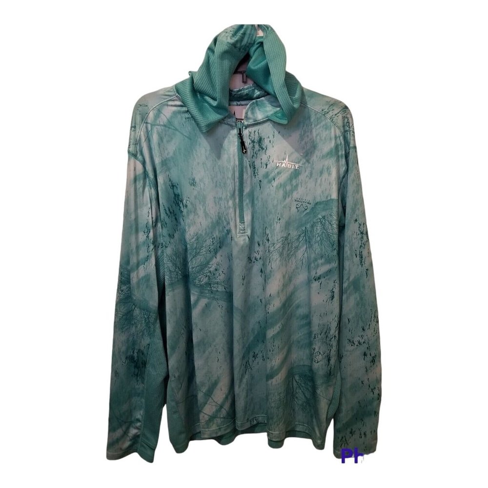 Habit Men's Hooded 1/4 Zip Performance PT1397 Realtree Fishing Jacket Teal Sz XL